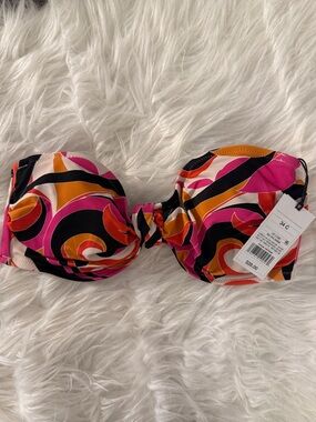 Shade & Shore Retro Swirl Bandeau Bikini Top in Pink, Orange, Black & White